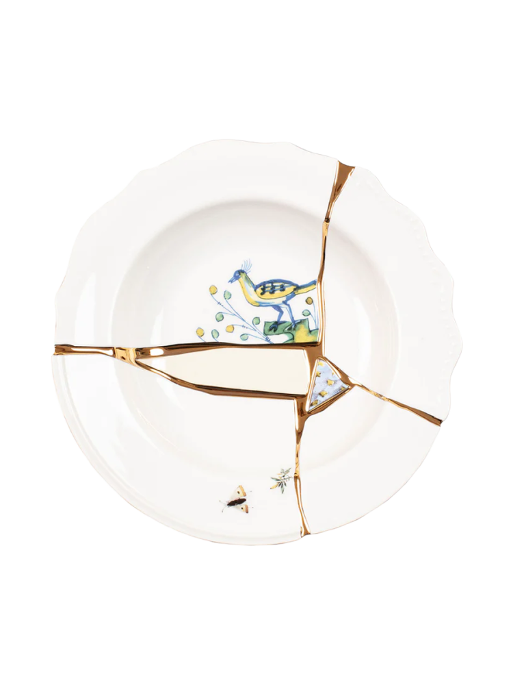 Design Suppen- & Pastateller „Kintsugi 01“ aus Porzellan mit Feingold verziert Seletti