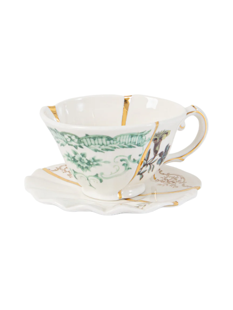 Design Tee- & Kaffee-Set „Kintsugi 03“ aus Porzellan mit Feingold verziert Seletti