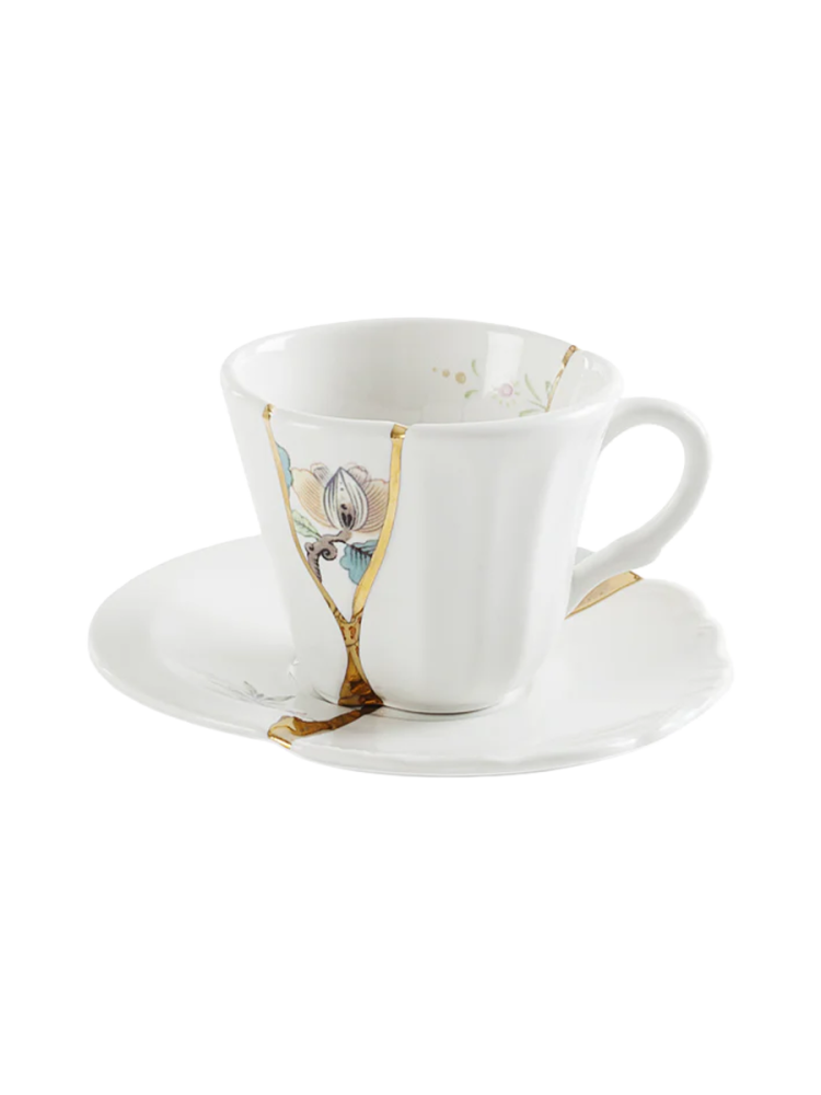 Design Espresso-Set „Kintsugi 02“ aus Porzellan mit Feingold verziert Seletti