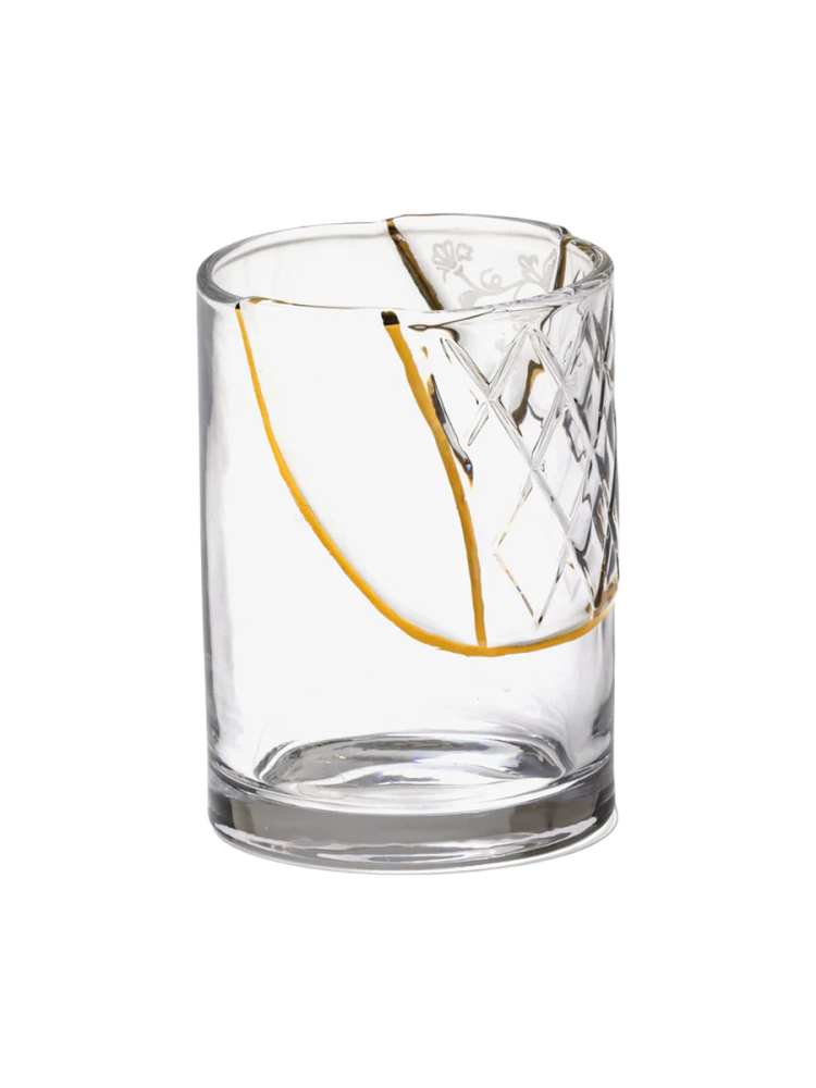 Design Wasserglas „Kintsugi 02“ mit Feingold verziert Seletti