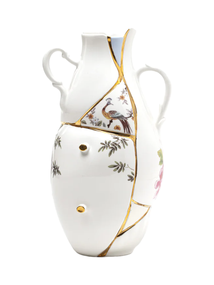 Design Vase „Kintsugi 02“ aus Porzellan mit Feingold verziert Seletti