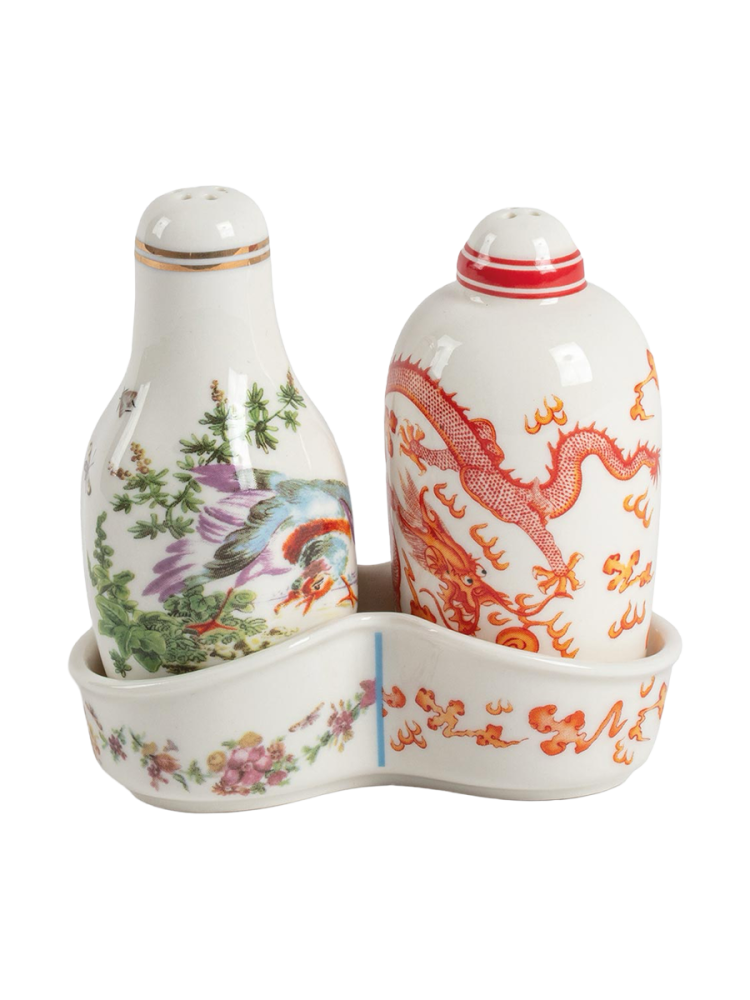 3-teiliges Salz- & Pfeffer-Set „Hybrid Thelme“ aus Porzellan Seletti