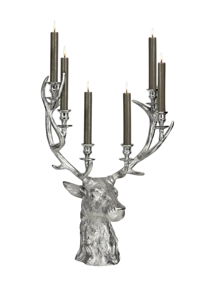 XL Premium Kerzenständer „Hirsch Richard“ für sechs Stabkerzen Silber EDZARD