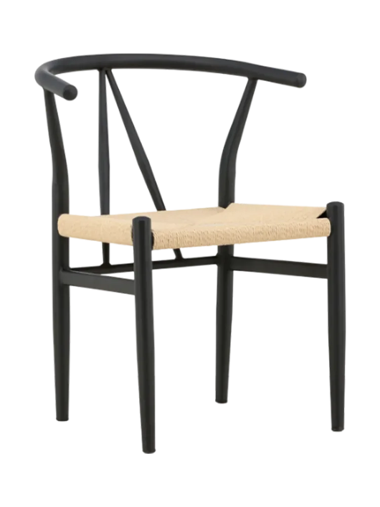 Stuhl Stol Schwarz Stahl/Rattan B 55 cm - Material: Rattan/Stahl - Stuhl