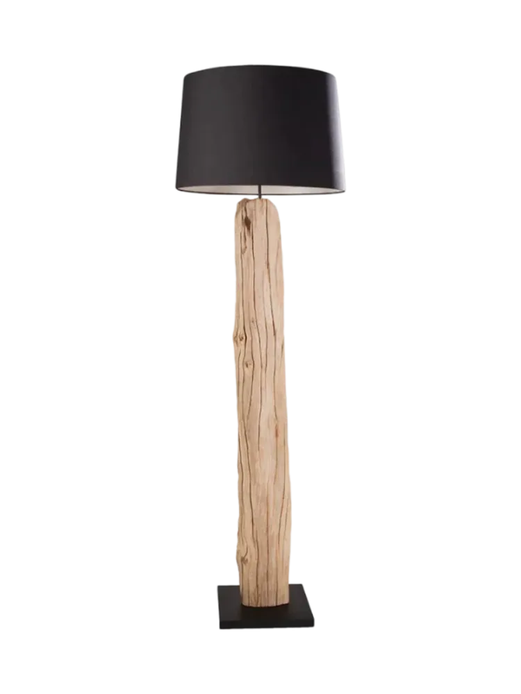 Handgefertigte Stehlampe „Rousilique“ aus Treibholz Leinen Schwarz Invicta Interiors