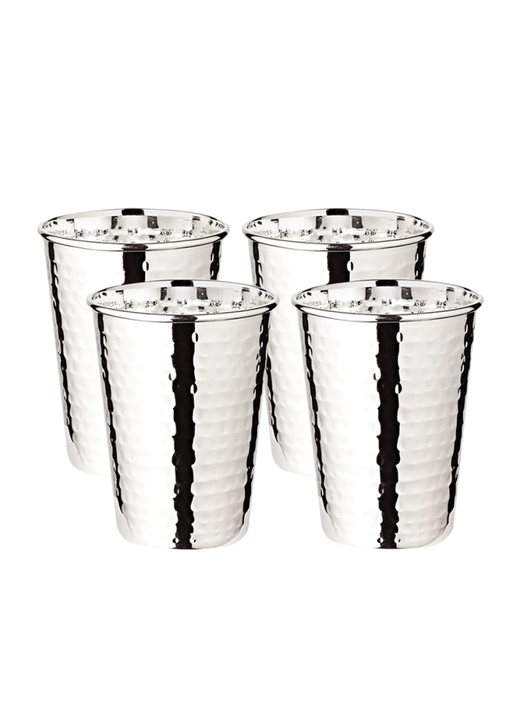 Premium Trinkbecher „Mido“ im 4er-Set - edel versilbert & gehämmert EDZARD