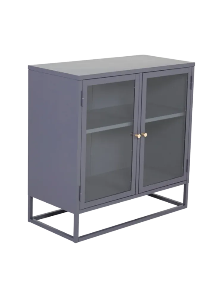 Kleiner Vitrinenschrank „Bakal“ aus Metall Hellgrau VE DESIGN