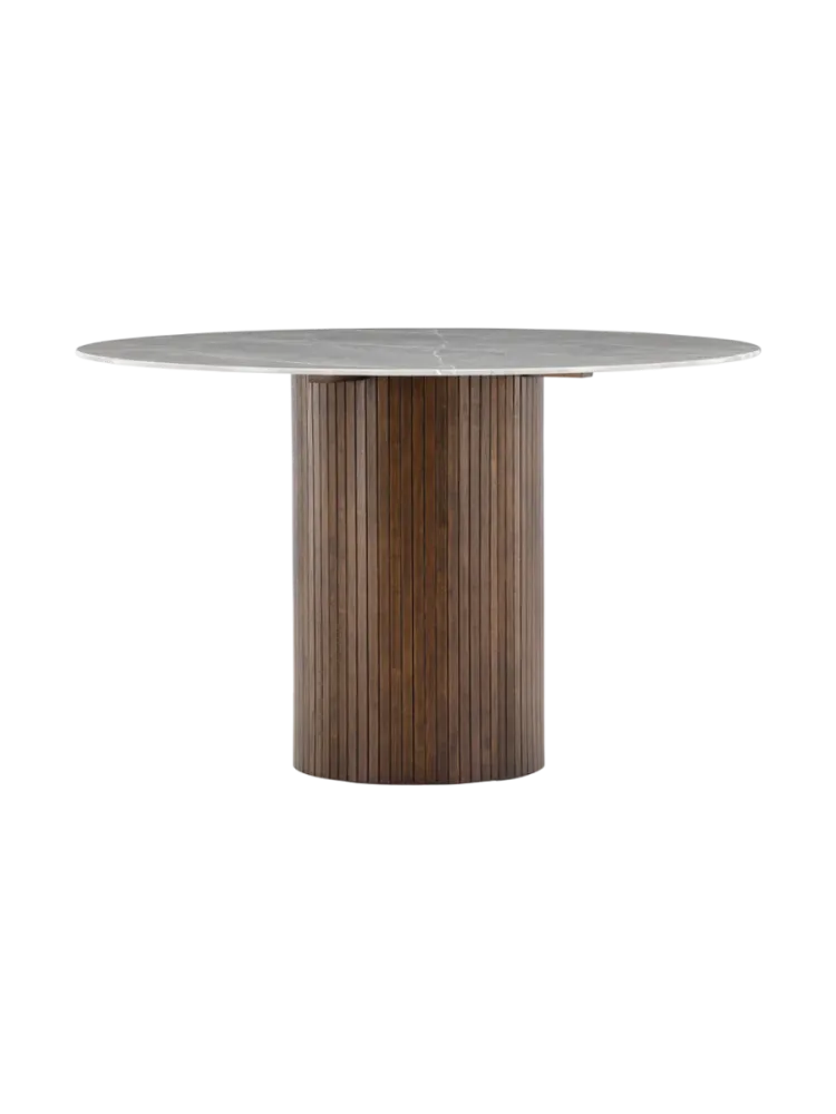 Runder Design Esstisch „Häron“ Ø 120 cm Marmor Mocca, Dunkelgrau VE DESIGN
