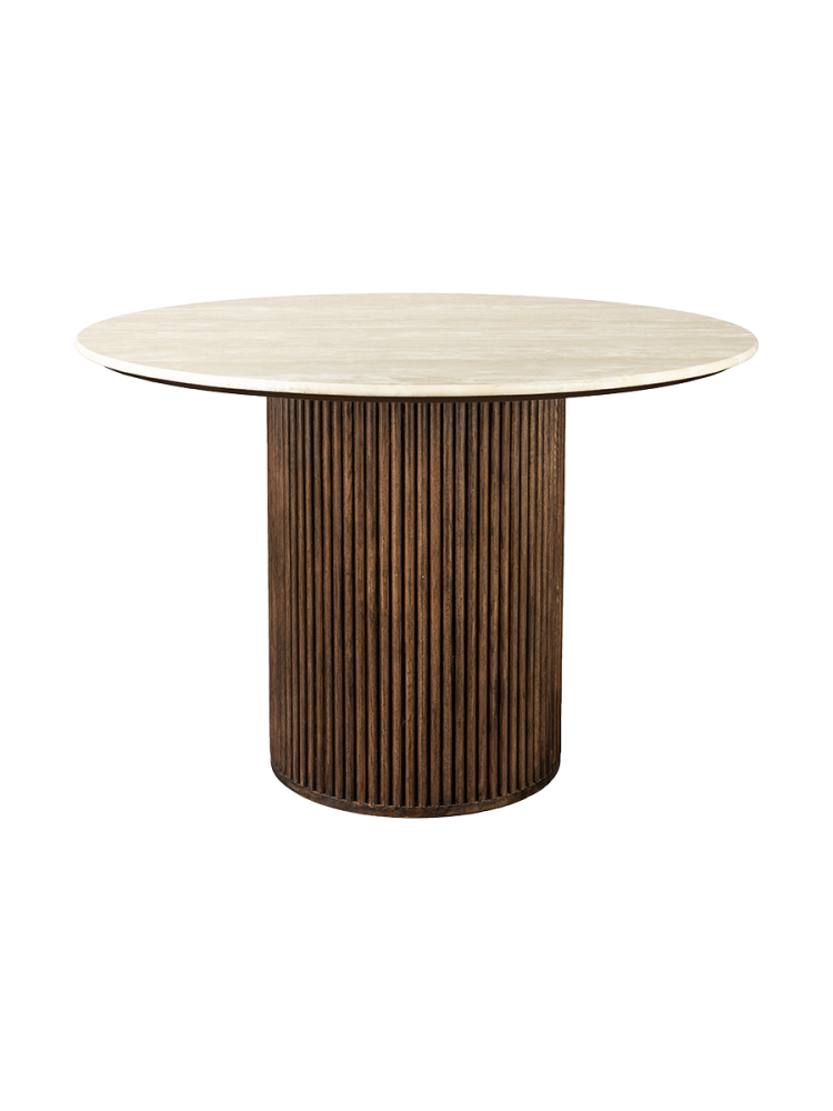 Runder Design Esstisch „Arda“ mit Travertin Tischplatte, Ø 115 cm Dutchbone