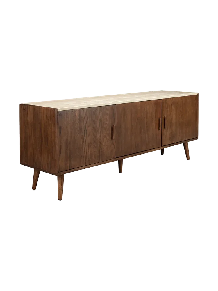 Massivholz Design Sideboard „Arda“ mit Travertinplatte Dutchbone