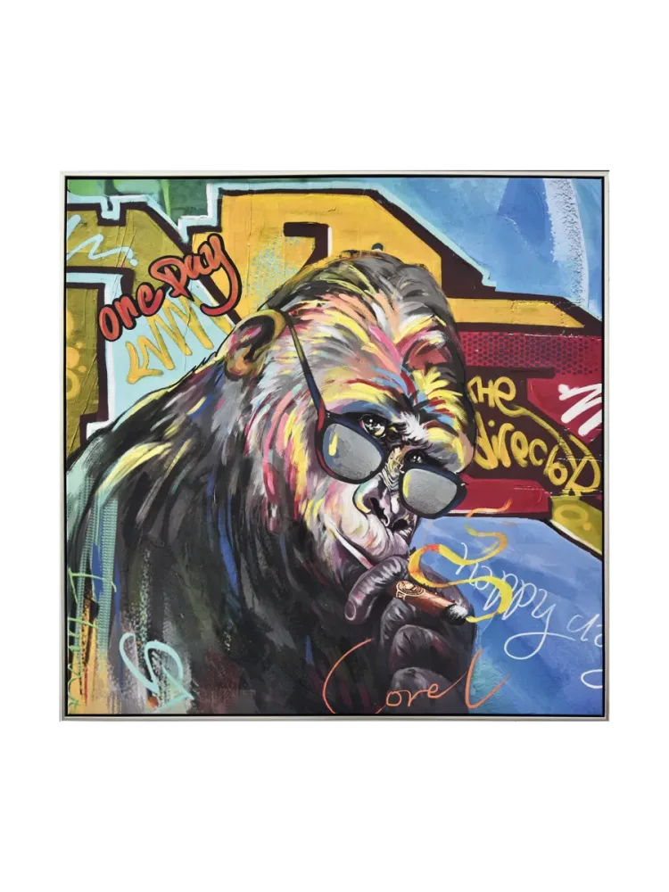 Handbemaltes, gerahmtes Bild „Street Art Schimpanse mit Brille“ 102.5 x 102.5 cm Crea Collection