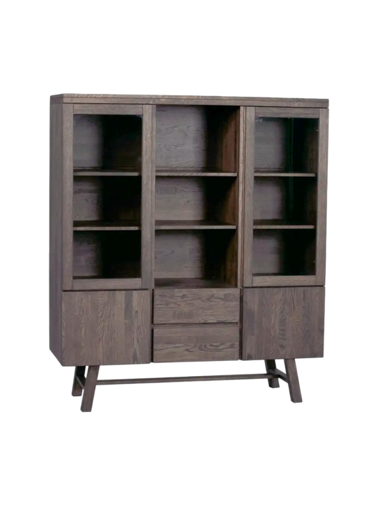 Hochwertiger Vitrinenschrank „Brooklyn“ aus massiver Eiche Rowico
