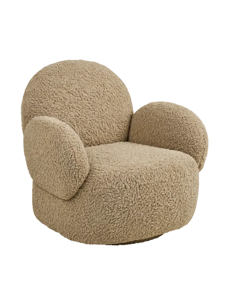 Drehbarer Design Loungesessel „Messina“ Bouclé Hellbraun Chosen by Bloomingloft