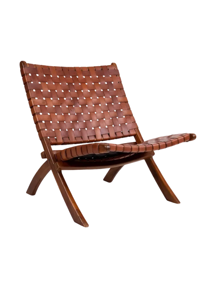Teakholz Echtledersessel „Perugia“ Braun Chosen by Bloomingloft