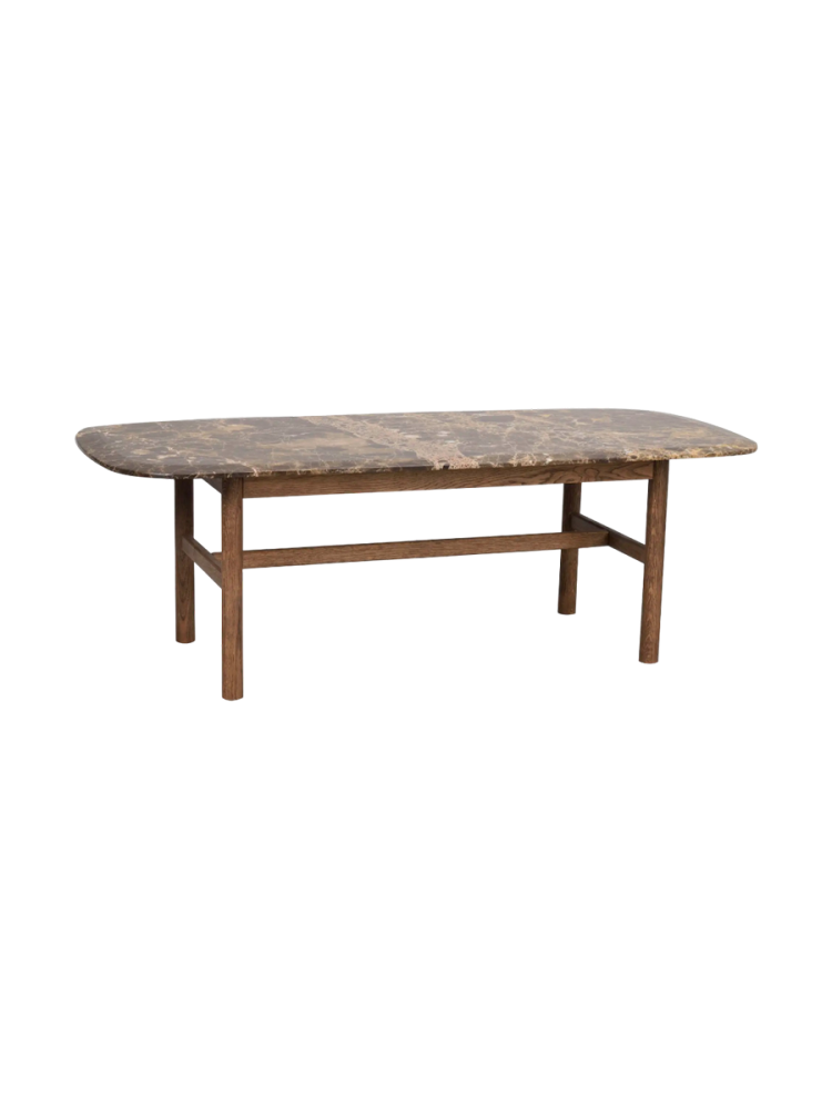 Hochwertiger Marmor Couchtisch „Hammond“ 135 x 62 cm - Eiche Braun/ Emperador Marmor Rowico