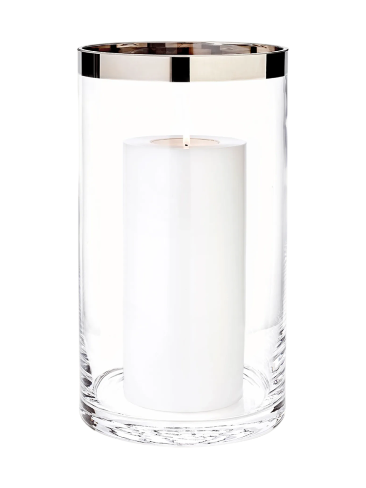 Mundgeblasenes, grosses Premium Windlicht „Molly“ - Kristallglas mit Platinrand EDZARD