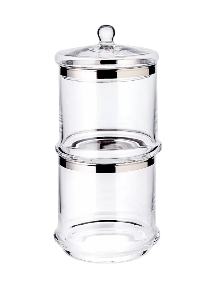 Mundgeblasener 2-teiliger Glasbehälter „Lia“ aus Kristallglas mit Platinrand EDZARD