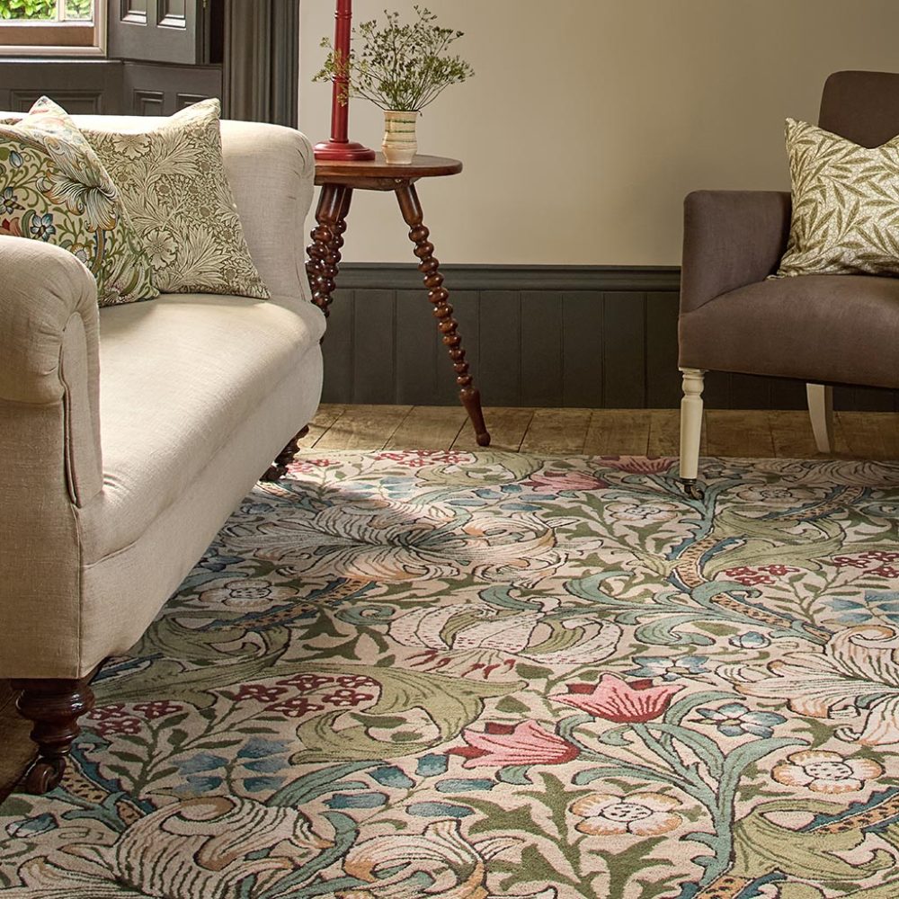 Designer Teppich „Golden Lily“ - handgetuftet, aus 100% reiner Schurwolle Morris & Co