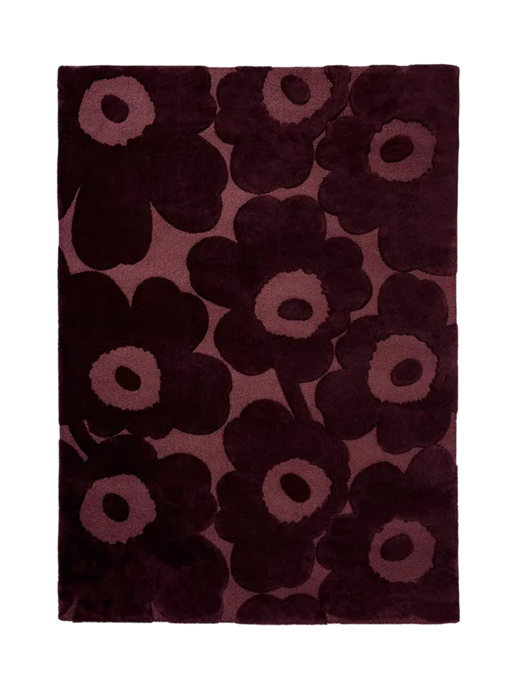 Handgetufteter Designer Teppich „Unikko Burgundy“ aus 100% Wolle, verschiedene Grössen MARIMEKKO