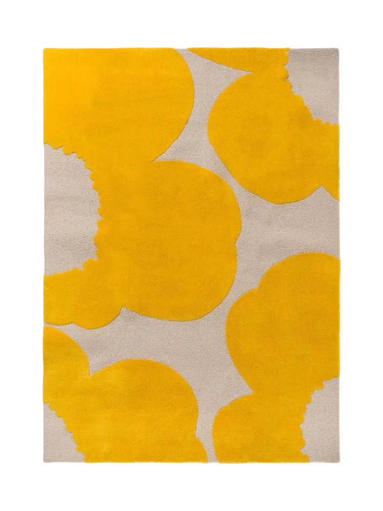 Handgetufteter Designer Teppich „Iso Unikko Yellow“ aus 100% Wolle, verschiedene Grössen MARIMEKKO