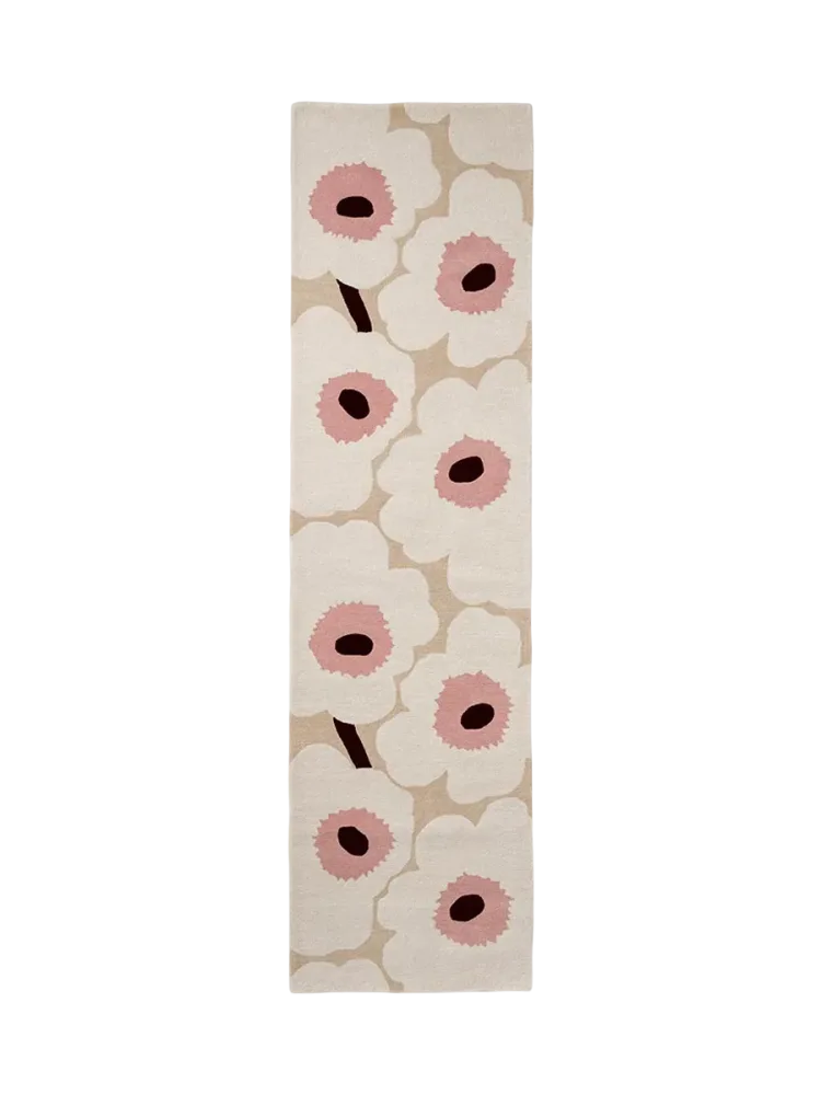 Handgetufteter Designer Läufer „Unikko Beige/Pink“ aus 100% Wolle, verschiedene Grössen MARIMEKKO