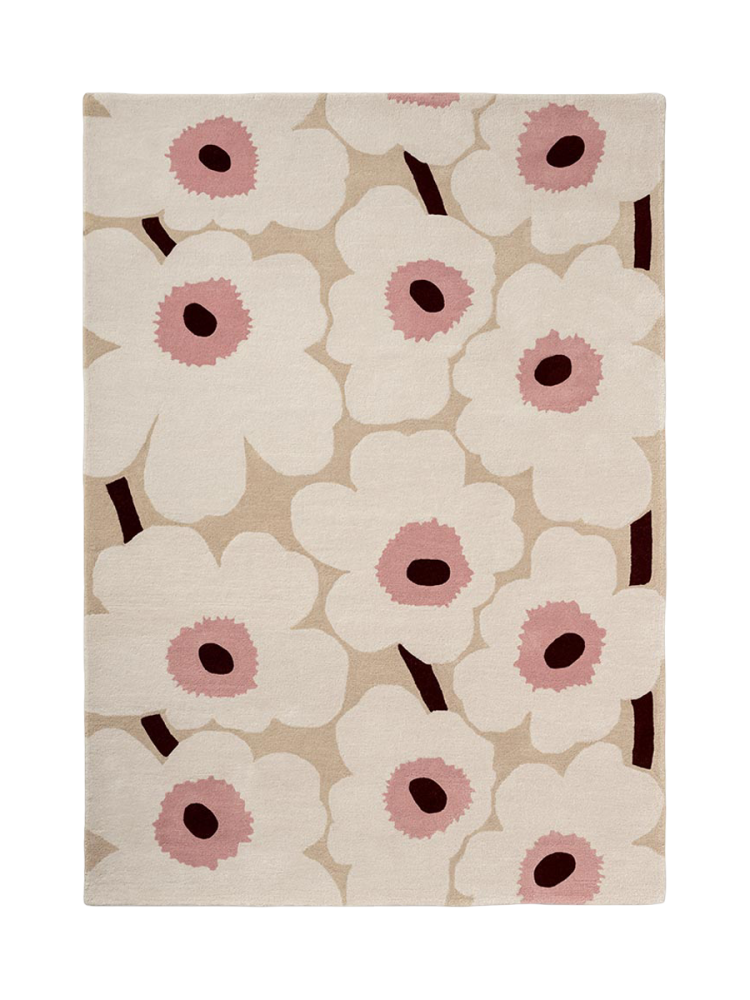 Handgetufteter Designer Teppich „Unikko Beige/Pink“ aus 100% Wolle, verschiedene Grössen MARIMEKKO