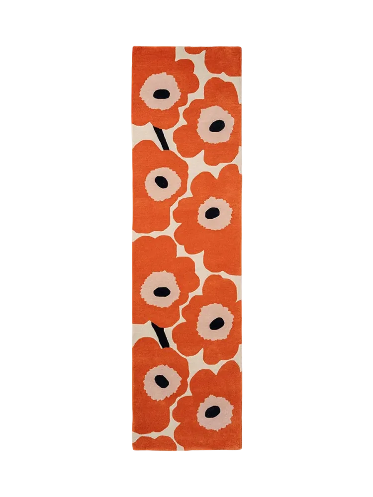 Handgetufteter Designer Läufer „Unikko Orange“ aus 100% Wolle, verschiedene Grössen MARIMEKKO