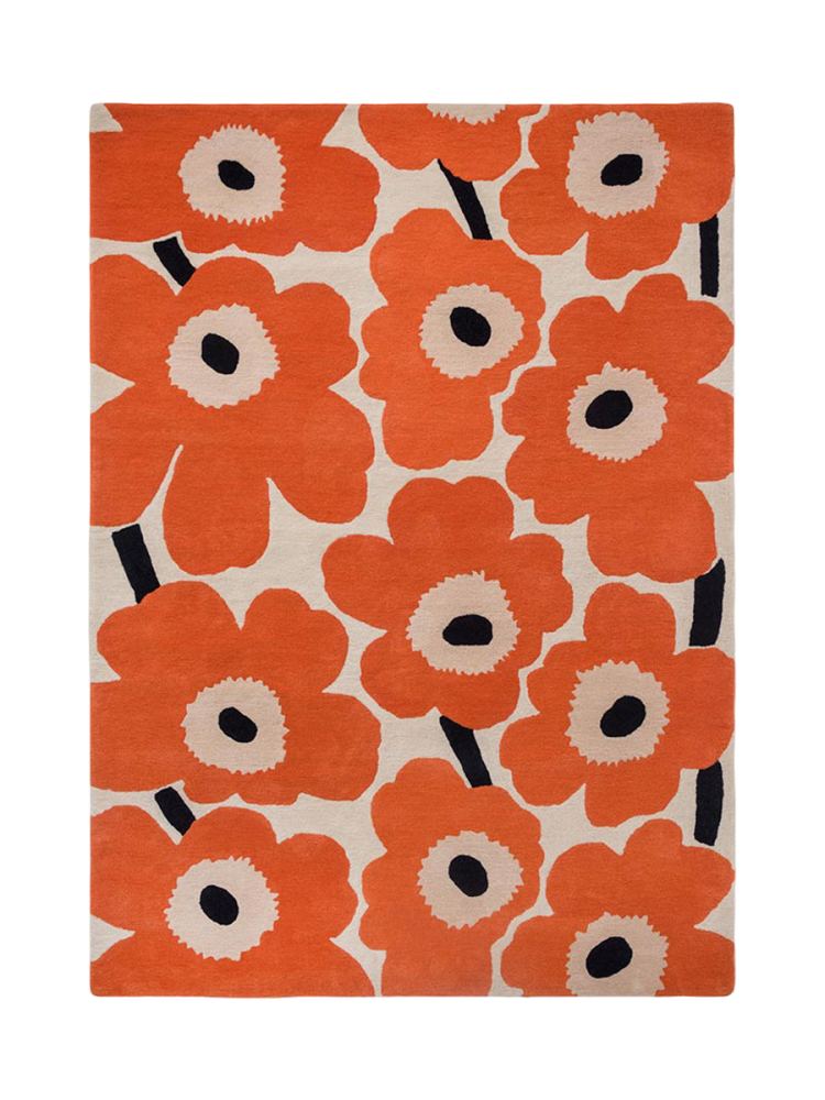 Handgetufteter Designer Teppich „Unikko Orange“ aus 100% Wolle, verschiedene Grössen MARIMEKKO