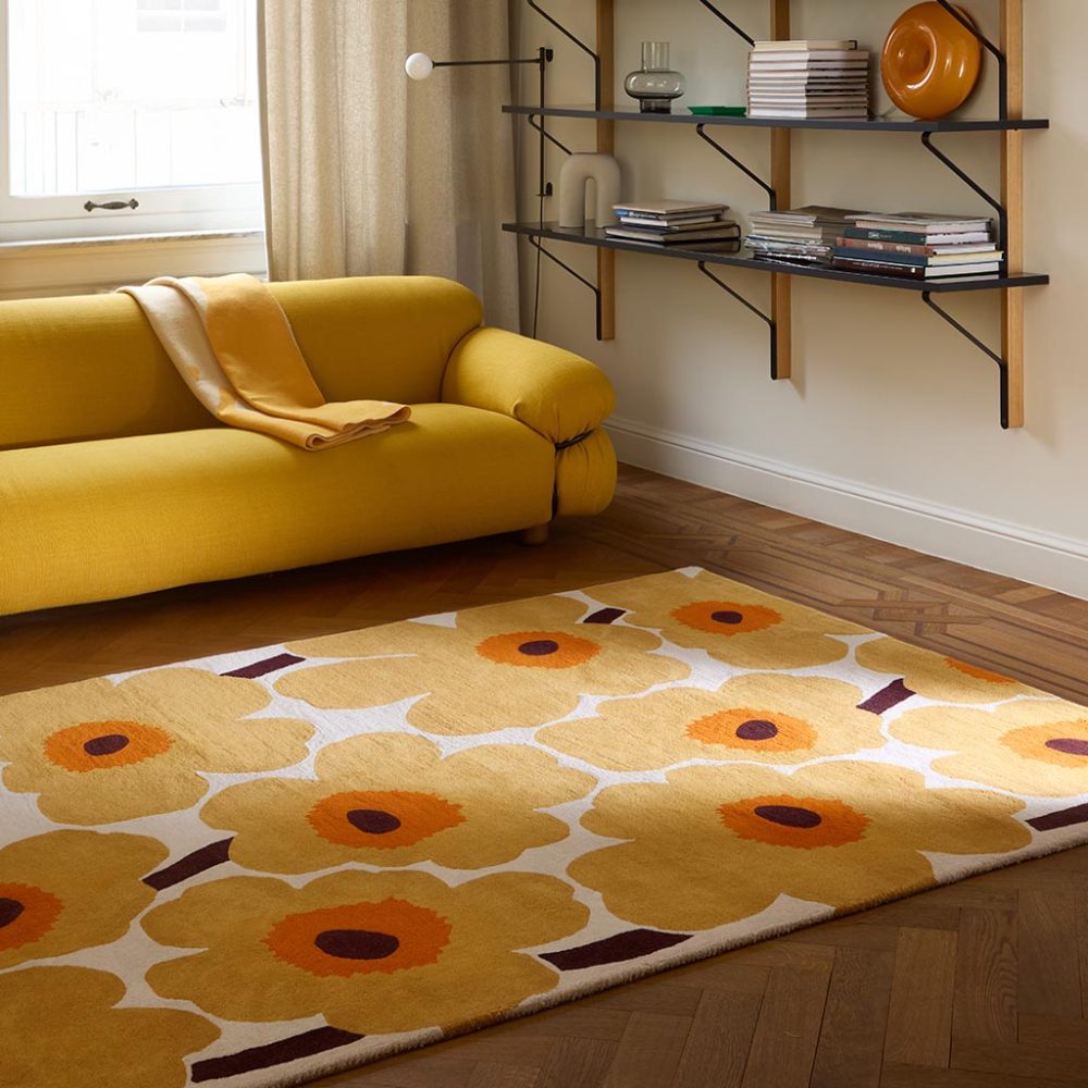 Handgetufteter Designer Teppich „Unikko Honey“ aus 100% Wolle, verschiedene Grössen MARIMEKKO
