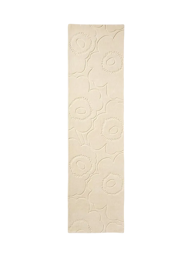 Handgetufteter Designer Läufer „Piirto Unikko Natural White“ aus 100% Wolle, verschiedene Grössen MARIMEKKO