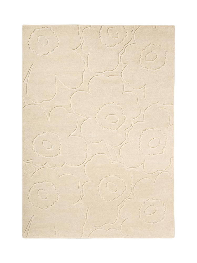 Handgetufteter Designer Teppich „Piirto Unikko Natural White“ aus 100% Wolle, verschiedene Grössen MARIMEKKO