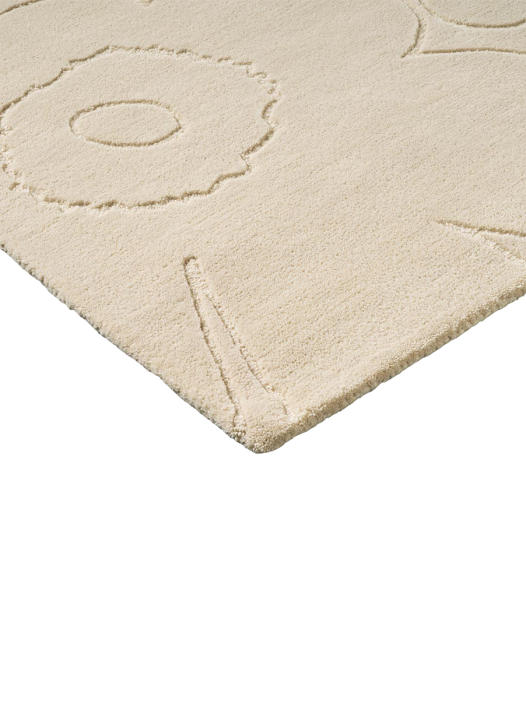 Handgetufteter Designer Teppich „Piirto Unikko Natural White“ aus 100% Wolle, verschiedene Grössen MARIMEKKO