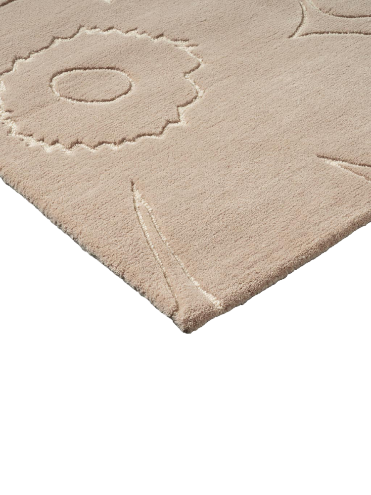 Handgetufteter Designer Teppich „Piirto Unikko Greige“ aus 100% Wolle, verschiedene Grössen MARIMEKKO