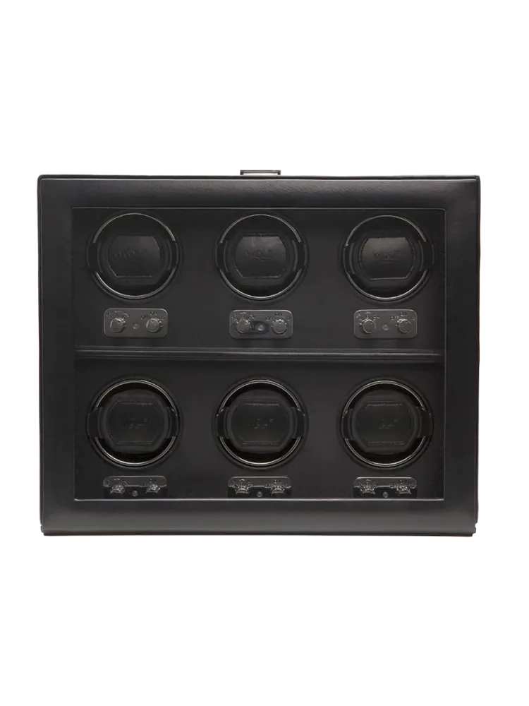 Uhrenbeweger „Heritage Watch Winder“ für 6 Armbanduhren Leder Schwarz WOLF