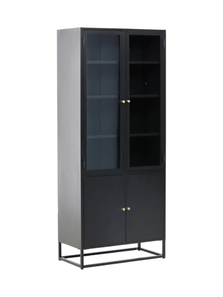 Design Vitrinenschrank „Bakal“ 4-türig, aus Metall Schwarz VE DESIGN