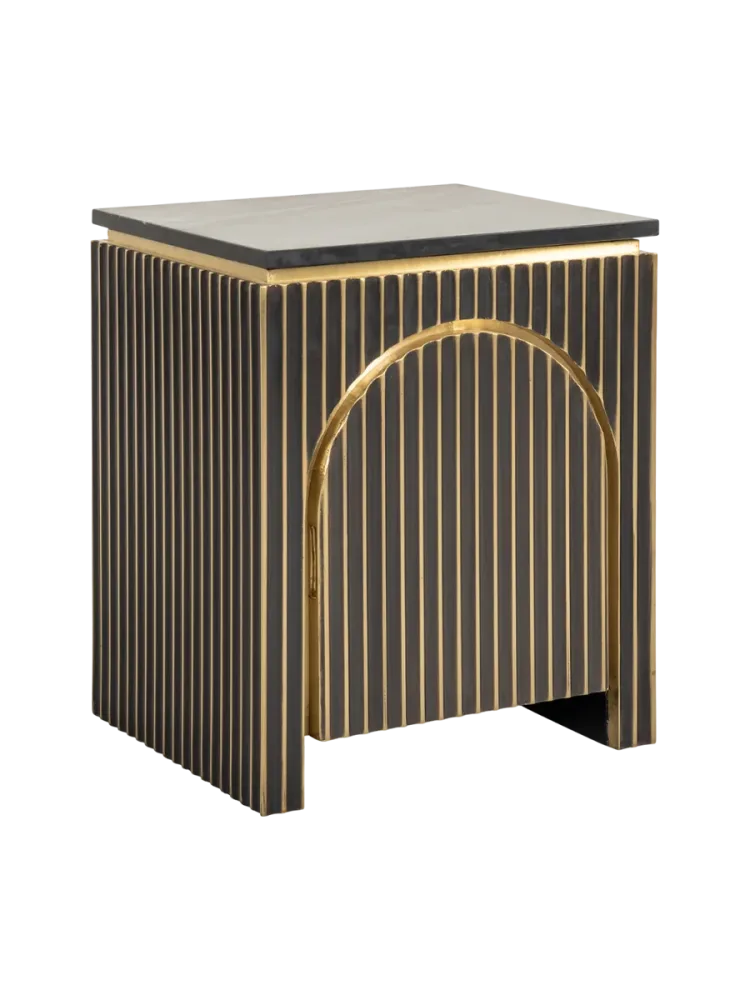 Design Nacht- und Beistelltisch „Les Arcs“ mit schwarzer Marmorplatte Gold, Schwarz Richmond Interiors