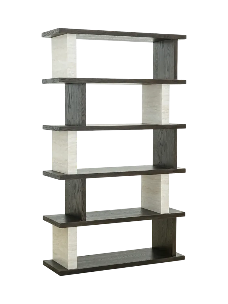 Grosses Design Regal „Waldorf“ aus Marmor & Eichenholz Beige, Dunkelbraun Richmond Interiors