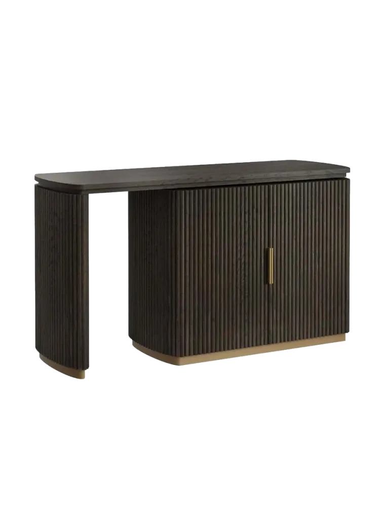 Grosser Design Schreibtisch „Cambon“ Eiche Schwarz, Kupfer Richmond Interiors