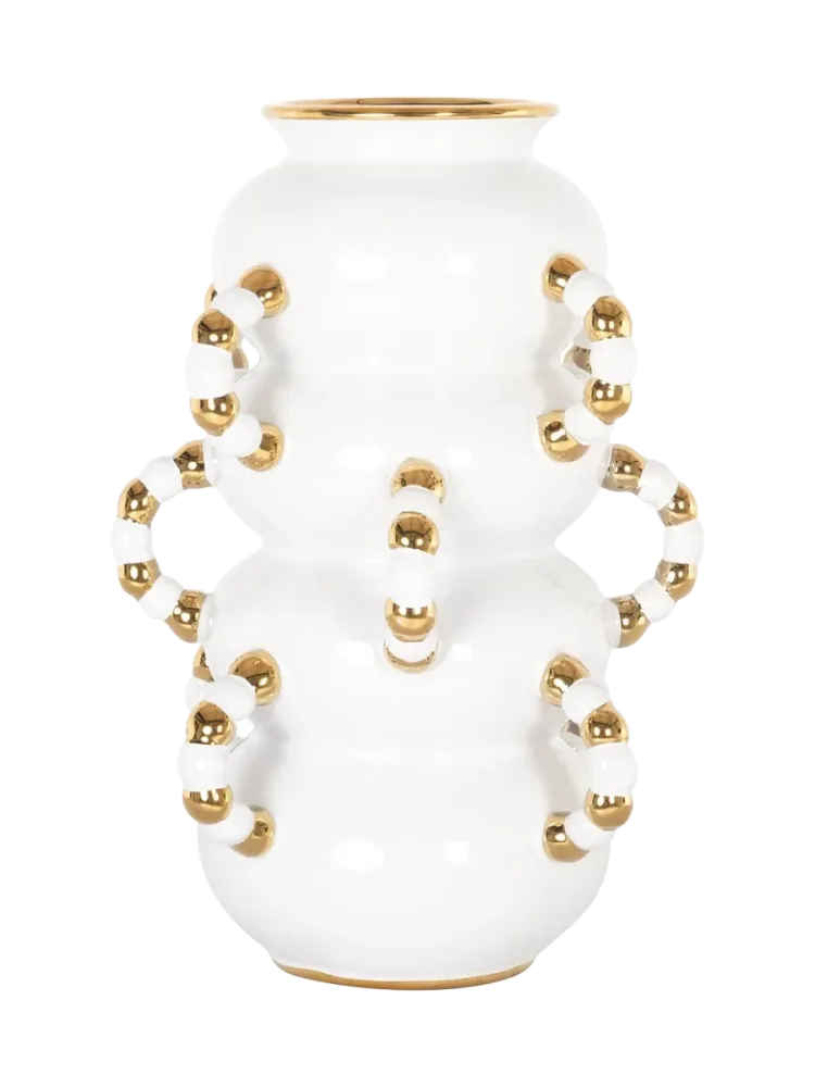 Grosse Design Vase „Pippy“ Weiss, Gold Large; Ø 24 x Höhe 35 cm Richmond Interiors