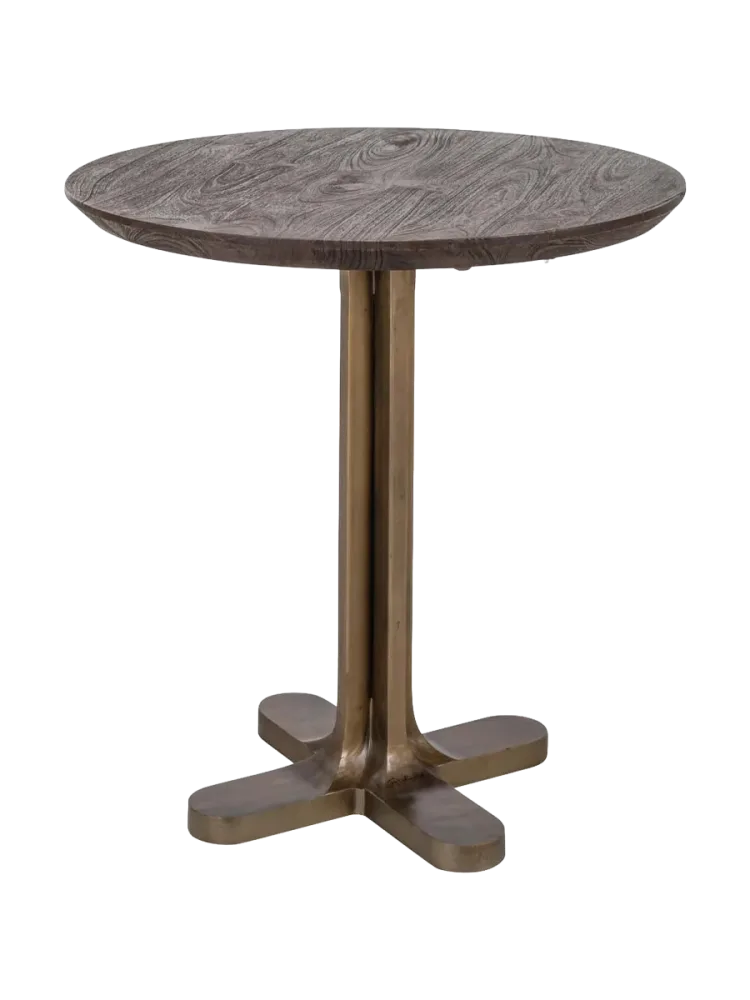 Design Massivholz Bistrotisch „Revelin“ Ø 75 cm Mangoholz Dunkelbraun, Gold Richmond Interiors