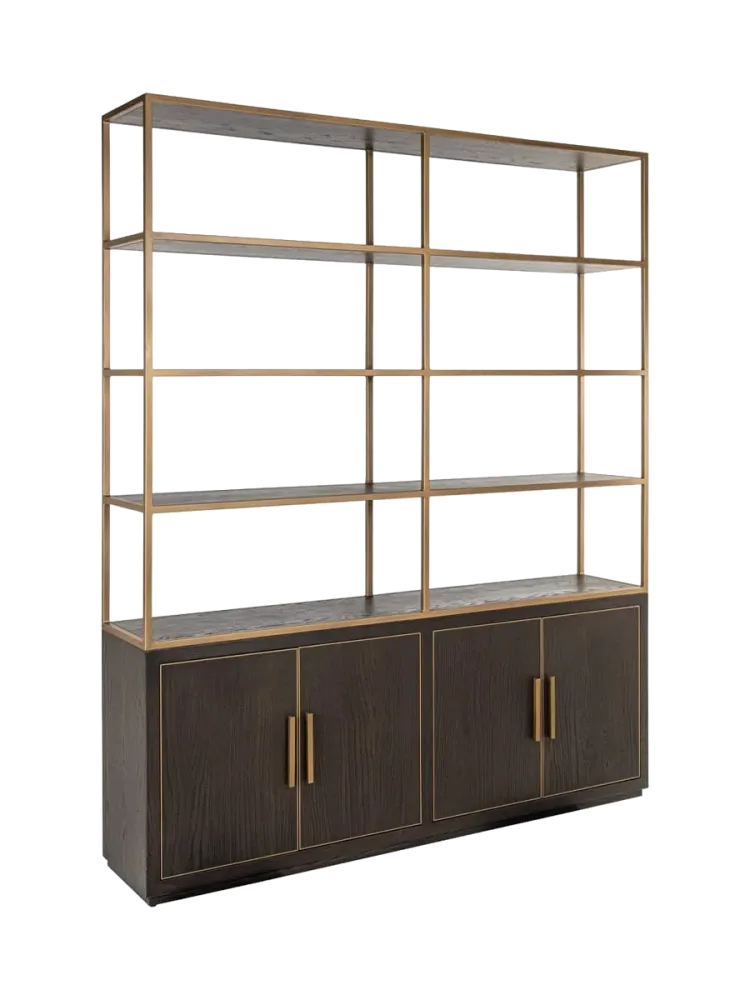 Grosses Design Regal „Carter“, 4-türig Eiche Braun, Gold Richmond Interiors