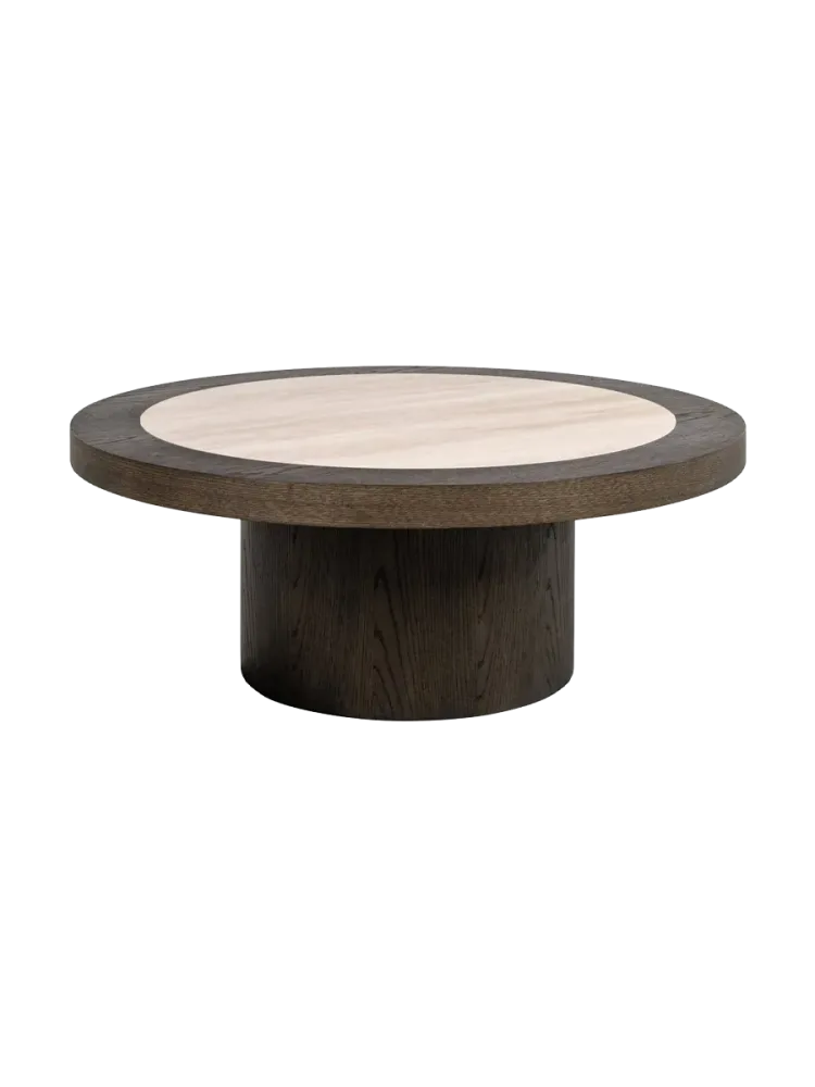 Runder, grosser Design Couchtisch „Nando“ mit Keramik-Tischplatte Eiche Richmond Interiors