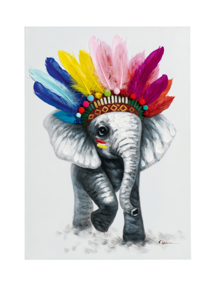 Handbemalter 3D-Kunstdruck „Elephant with Feathers“ 50 x 70 cm Crea Collection