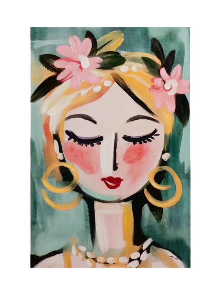 image LAND Gemälde Naive Painting Green Girl  | Schubiger Möbel