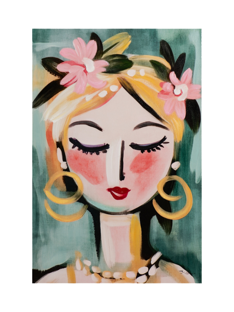 image LAND Gemälde Naive Painting Green Girl  | Schubiger Möbel