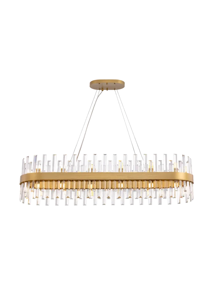 Dimmbare, ovale LED Design Pendellampe „Grace“ Gold, Transparent 28-flammig / 120 cm Schuller