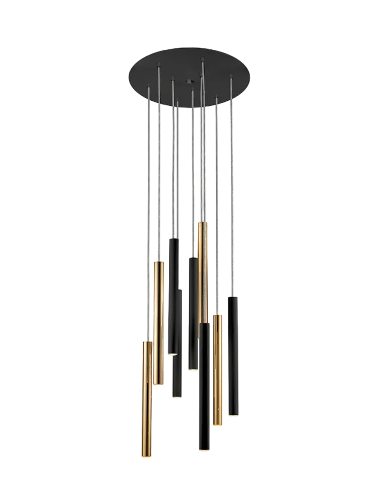 LED Design Pendellampe „Varas“ mit Fernbedienung, 9-flammig Gold, Schwarz Schuller