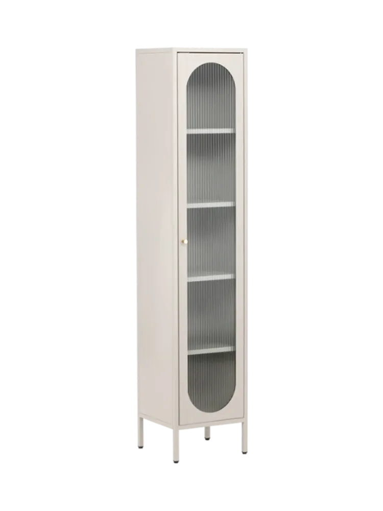 Schmaler Design Vitrinenschrank „Cali“ aus Metall Beige VE DESIGN