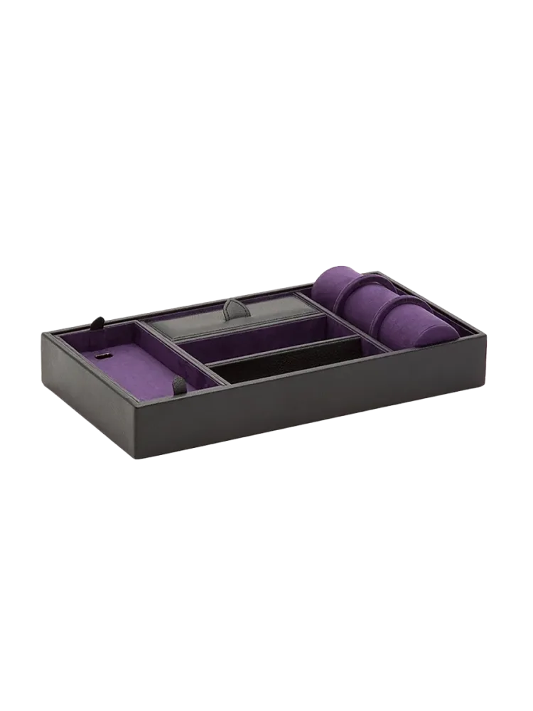Edles Echtleder Ablage-Tablett „Blake“ Schwarz / Purple WOLF