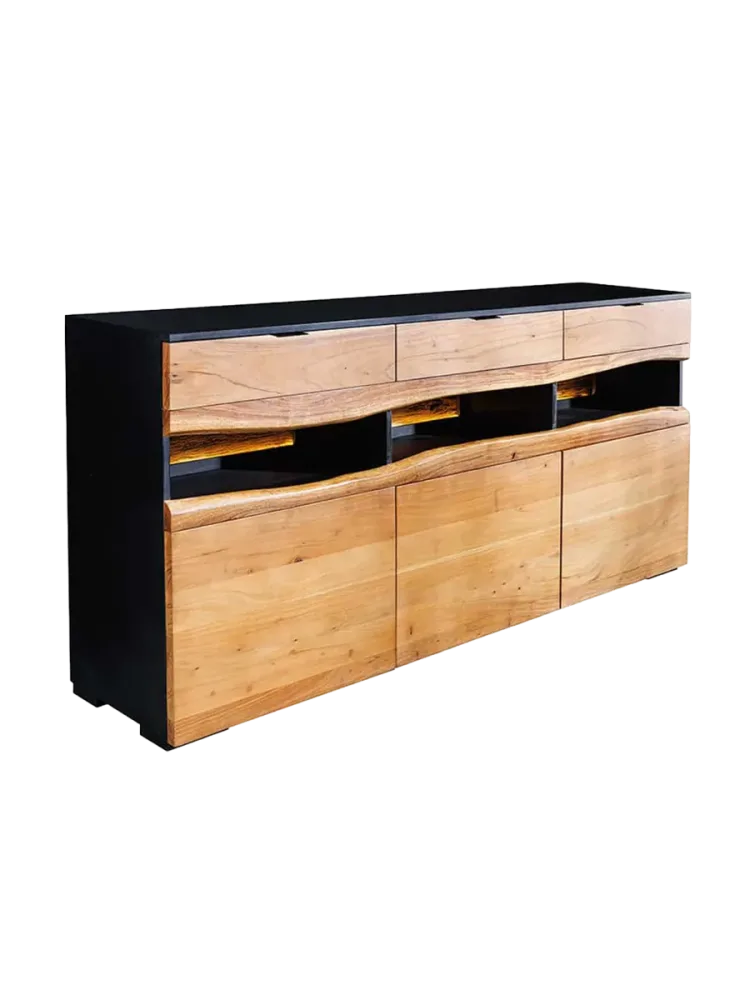 Design Sideboard „Grand Acacia“ mit LED-Beleuchtung Akazienholz Natural, Schwarz Invicta Interiors